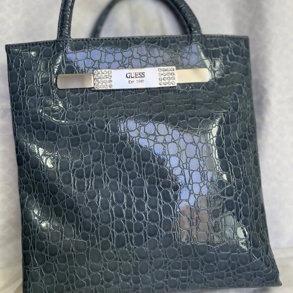 GUESS Patent PVC Tote Bag Shopper Handbag Glossy Steel Blue color - BNWT - Picture 1 of 8